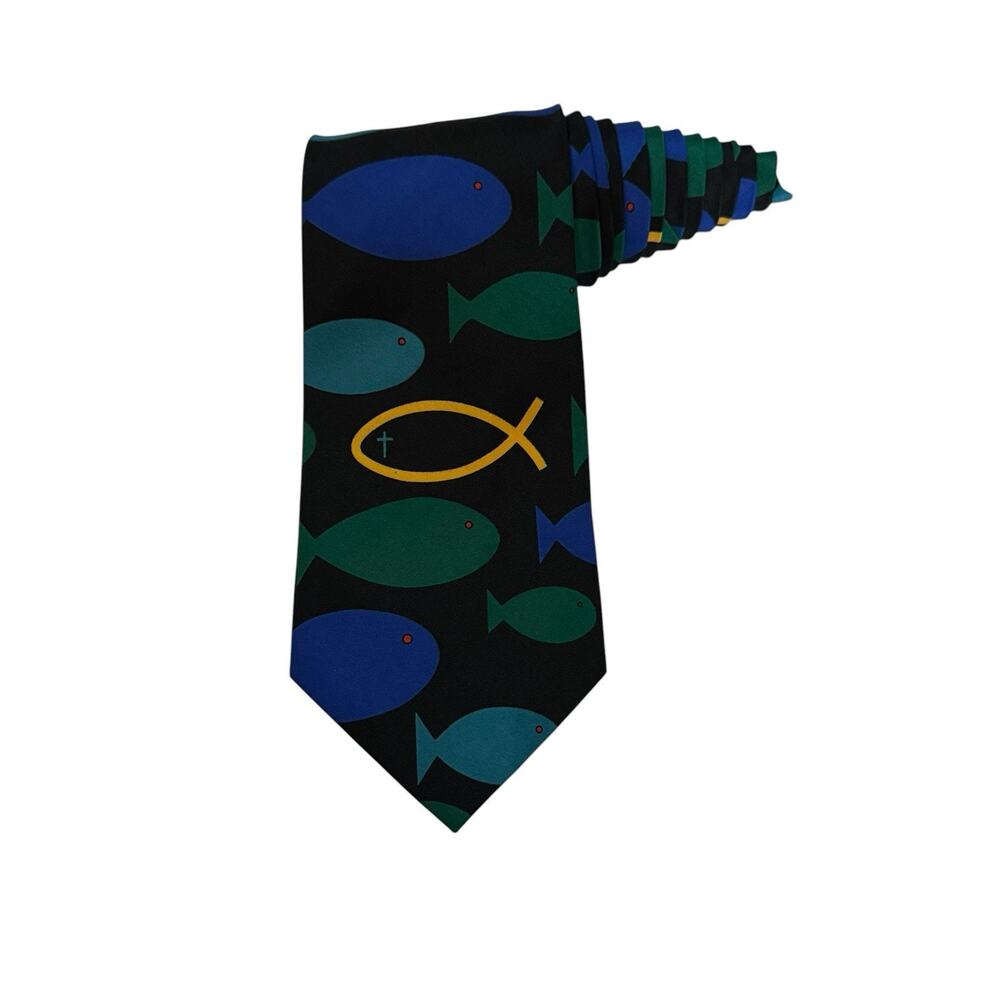 Parquet Against A Current Ichthy Religious Christian Fish Novelty Neckties